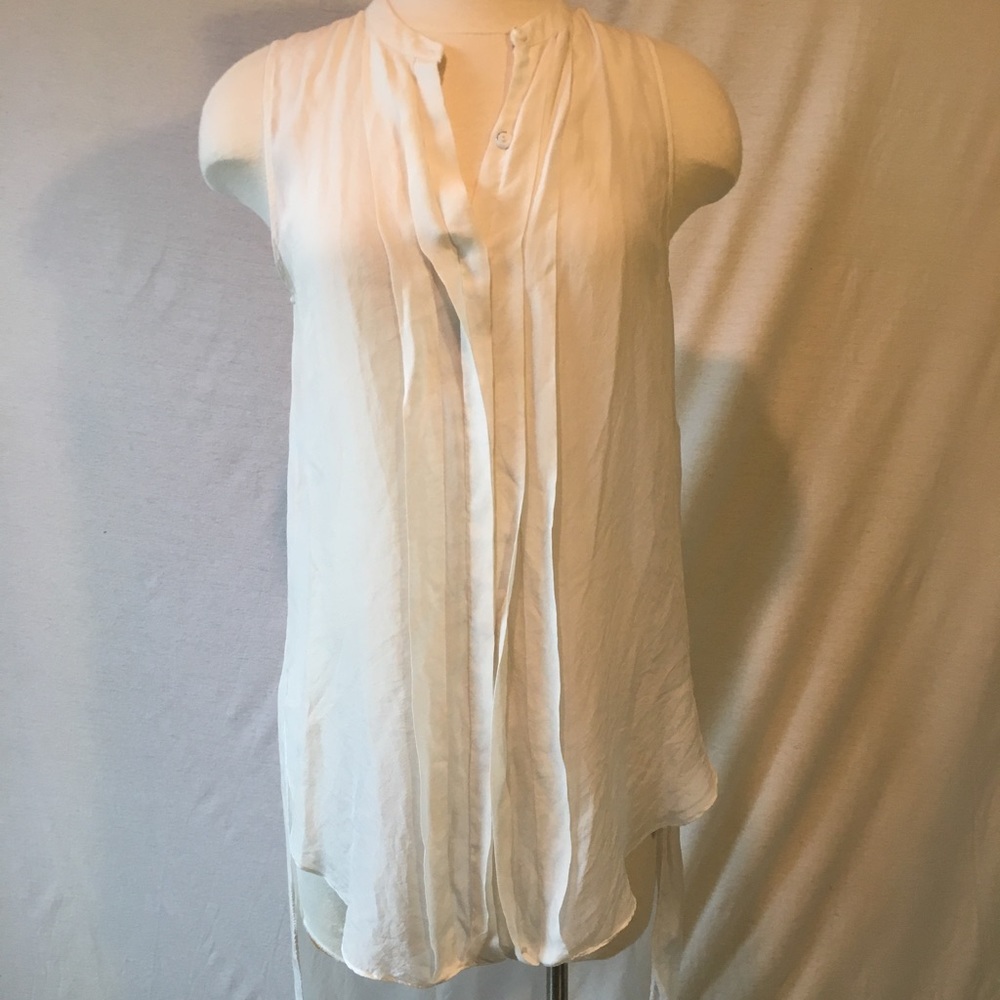 White fluted silk Leifnotes high/low sheer shirt